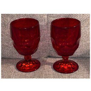 Vintage Viking Glass Georgian Ruby Red Honeycomb Glasses Thumbprint (Set of 2)
